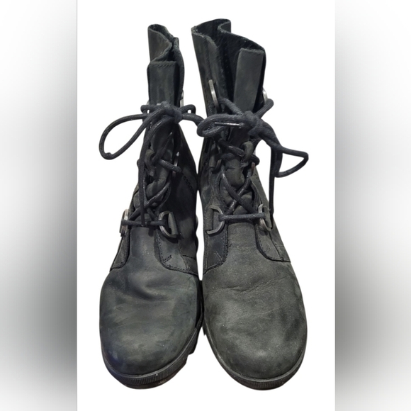 Sorel Women's Joan Of Arctic Wedge Mid Boot Black Leather Size 9 - Picture 3 of 10